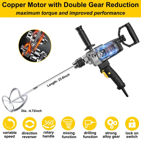 Beast Mode 10 Amp Corded Drill Mixer Kit With Five Eighth Inch Chuck Spade Handle Variable Speed for heavy duty projects