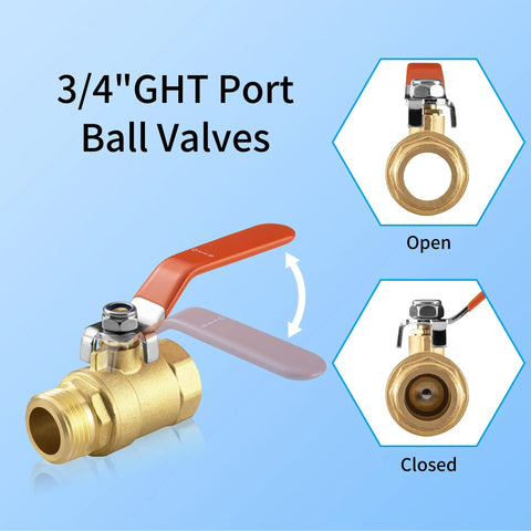 Brass Garden Hose Shut Off Valve Ball Valve Three Quarter Inch GHT Female To Male Full Flow Connector With Long Handle Open Closed