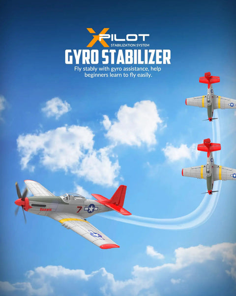 4 Channel RC Plane With 6 Axis Gyro, Easy To Fly For Beginners And Adults, Aerobatics Ready, P51D Mustang Style Red in flight