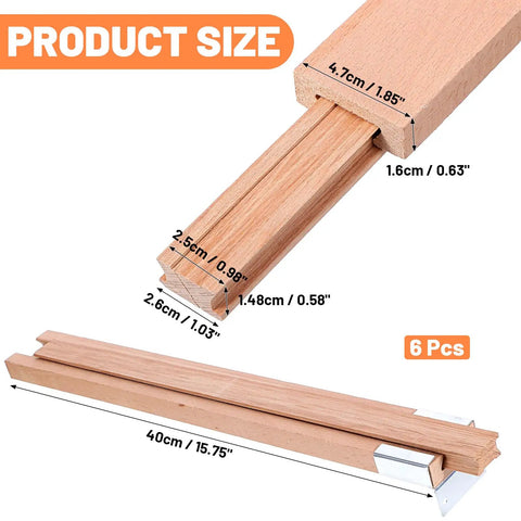 Rock Solid 6 Pack 15.7 Inch Wooden Drawer Slides Bottom Mount Undermount Dovetail Build dimensions illustrated with measurements.