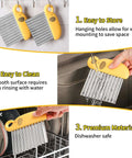 Crinkle cutter and waffle fry cutter with yellow elephant-shaped handle and stainless steel wavy blades.