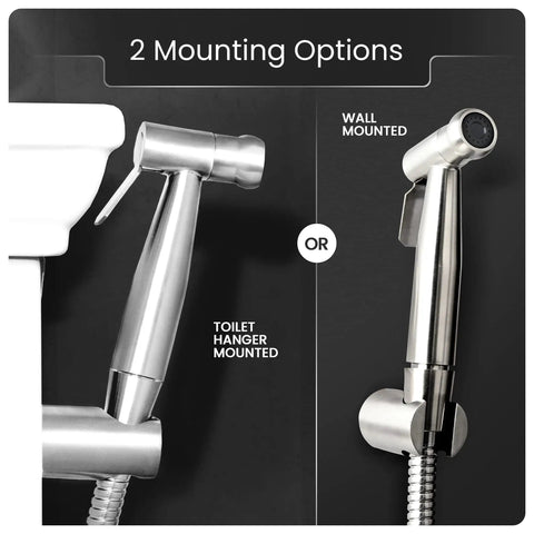 Bidet Sprayer for Toilet and Cloth Diaper Washer handheld toilet sprayer shown with wall and toilet mounting options