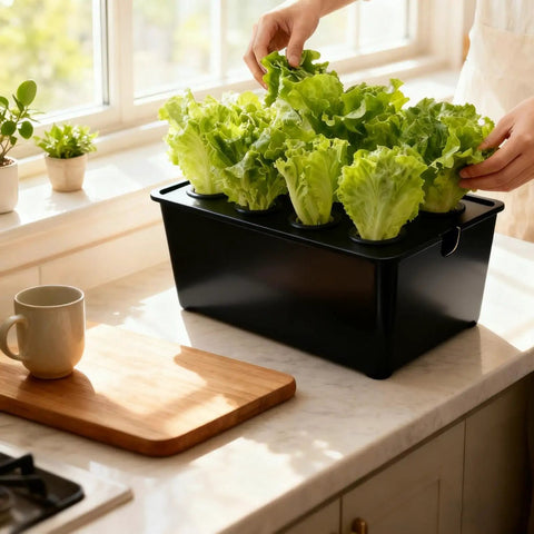 Black 6 Hole Hydroponic Growing Box System for Vegetables Fruits and Flowers Indoor Outdoor Garden Kit for home use