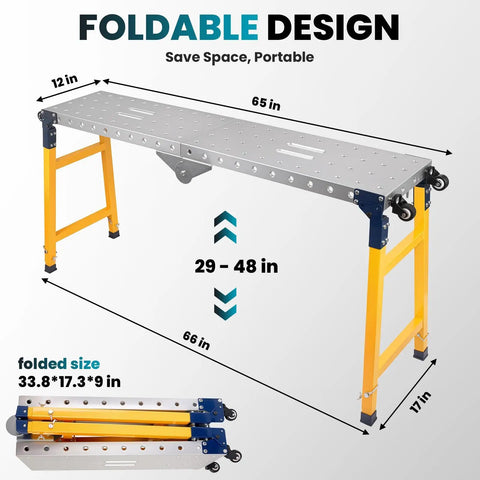 Shop Grade Welding Table With 5 Level Adjustable Height And 1100 Lb Capacity Carbon Steel Work Bench Built Like A Tank featuring foldable design.