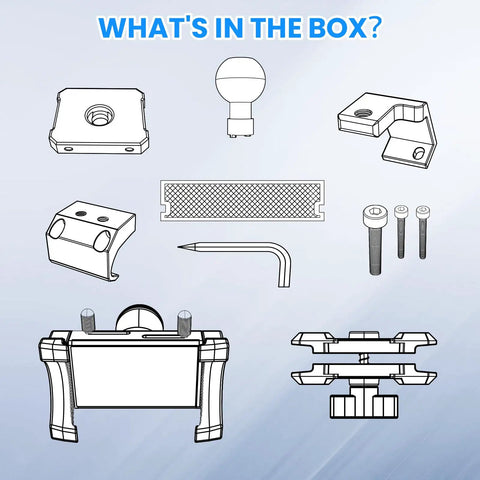 What's in the box for Rugged Aluminum Phone Mount For Jeep Wrangler JL JLU 2018 Through 2023 And Gladiator JT 2020 Through 2023
