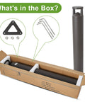 What's in the box image showing Solid 42 Inch Bronze LED Bollard Landscape Light parts including hardware and box.