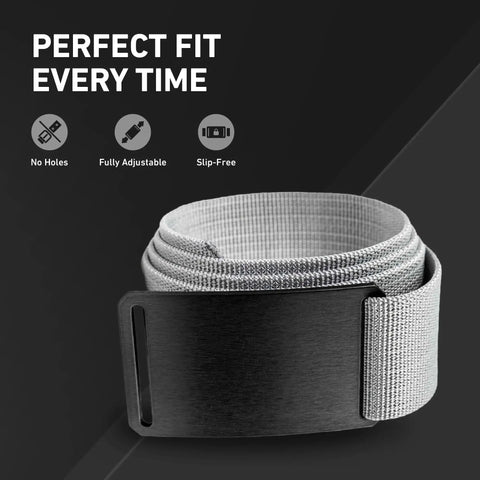 Heavy Duty Tactical Nylon Belt With Aluminum Buckle For Men And Women Adjustable Everyday Carry Belt For Work Golf EDC Hiking And Casual Wear Made In The USA Medium 32 To 34 Titanium, rolled view with text 'Perfect Fit Every Time'.