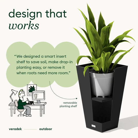 Indoor Outdoor Taper Planter Set Of 2 Dope 30 Inch Black Plastic Resin Planters For Patios Entrances And Railings with plant