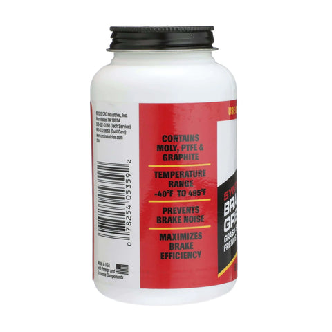 Side view of Go-To Brake Caliper Synthetic Grease With Molybdenum, PTFE And Graphite for metal-to-metal sliding points, 8 oz bottle