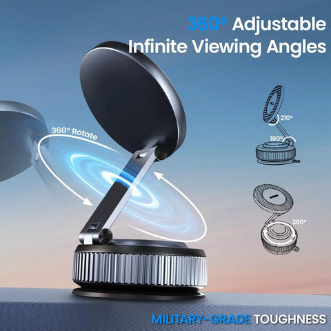 MagSafe Car Phone Holder With All Metal Aluminum Alloy Build 360 Degree Rotating adjustable mount on dashboard