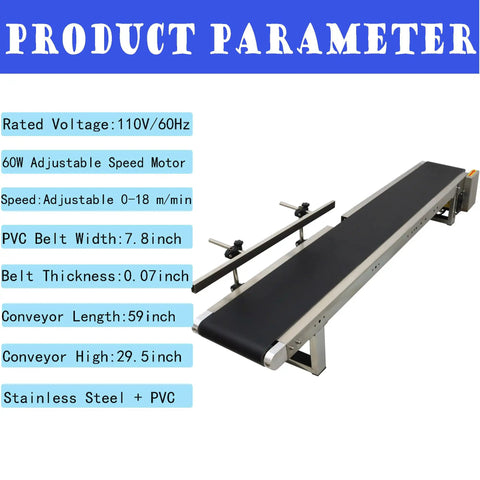 Flat Belt Conveyor With PVC Belt For Benchtop Use Transport Conveyor With Single Guardrail Stainless Steel Frames Heavy Duty
