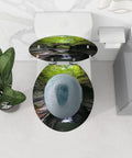 Round Resin Toilet Seat for Hiking Trail Restrooms with nature design, measuring 14.5" x 16.5", fits most toilets.