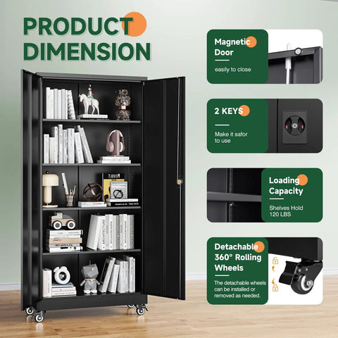 Durable Metal Garage Storage Cabinets With Locking Door And Adjustable Shelves Built For Home Office And Warehouse Heavy Duty Steel Tool Cabinet With Moisture Resistant Finish Black 75 Inch Tall