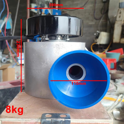 Front view of 3000W Micro Hydroelectric Generator with 110mm blue inlet, aluminum shell for home and outdoors off-grid use