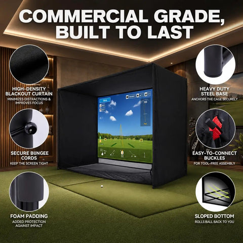 Commercial grade 11 By 8 Ft Golf Simulator Enclosure With HD Dual Layer Impact Screen in home setup