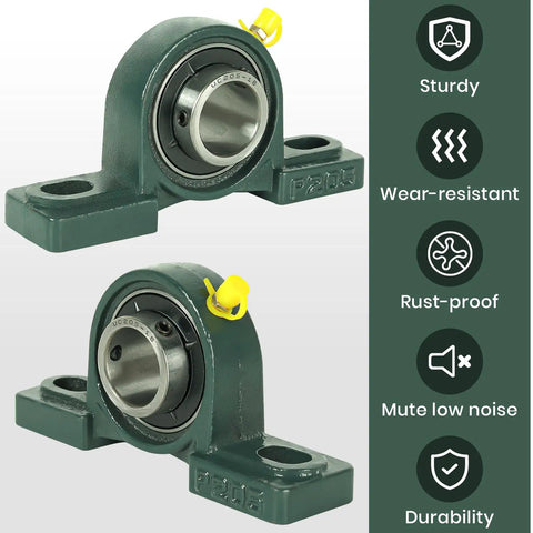 2 Pack UCP205 16 Mounted Pillow Block Ball Bearings with 1 Inch Bore and Solid Cast Iron Base Self Aligning for Reduced Wear