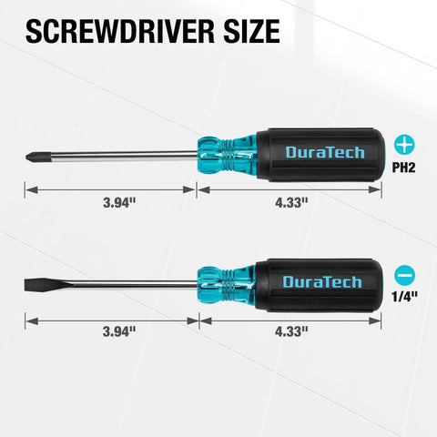 2 Piece S2 Steel Pro Grade Screwdriver Set With Non Slip Grip And Clearly Marked Specs Phillips And Flathead Drivers.