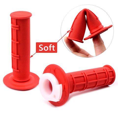 Red rubber grip handles for Seven Eighths Inch 22mm Twist Throttle Cable Kit with soft flexible design for mini bikes and ATVs.