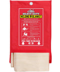 Heavy Duty Welding Blanket Fireproof Insulated Shield with red packaging and fire safety icons, for home and shop protection.