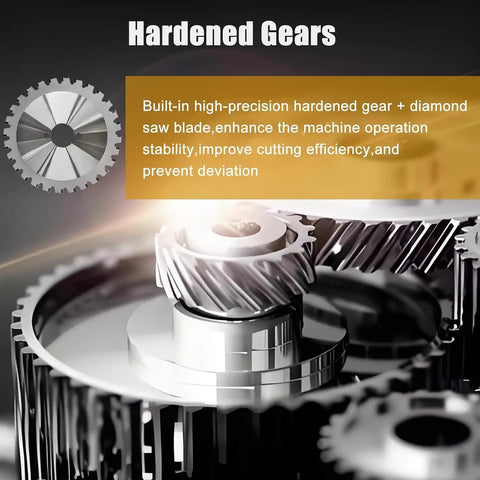 Close-up of hardened gears in Cordless Hydraulic Rebar Cutter With 2000W Brushless Cold Cut Saw, enhancing cutting efficiency.