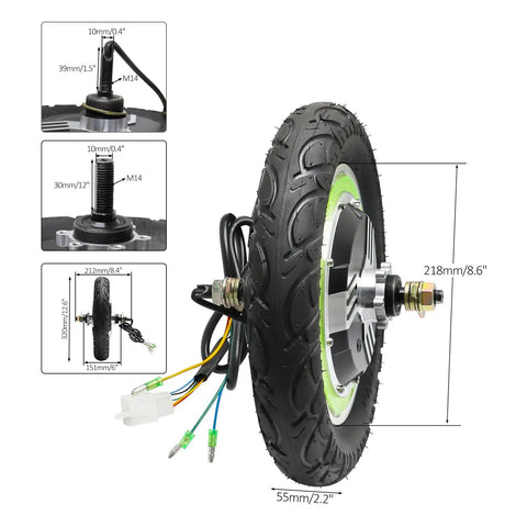 Killer 12 Inch 36V 500W Brushless Hub Motor Rear Wheel Conversion Kit With Pneumatic Tire And Disc Brake For Electric Scooters side view with dimensions