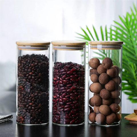 Heavy Glass Coffee Canister 2200Ml Wide Mouth Airtight Food Storage Jar For Tea Sugar Beans And Nuts displayed with beans and nuts.