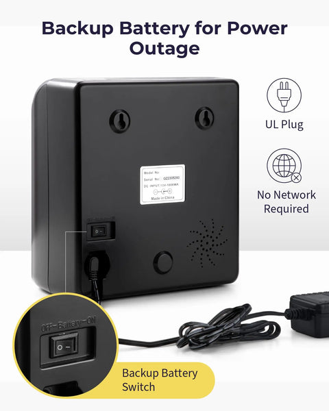 Backup battery switch view for No Sweat Time Clock Machine With Fifty Heavy Duty Cards Plus Spare Ink Ribbon Wall Or Desk Mount.
