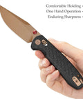 Dope Rose Gold Folding Knife for Men and Women with 3 Inch 14C28N Steel Blade, PVD Coating, Carbon Fiber G10 Handle, in hand