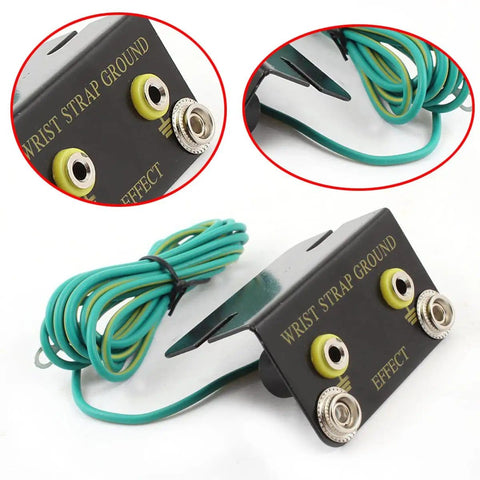 L Shaped Anti Static Socket Ring Ground Connector With 5 Point 5 Foot Green Terminal Cable For ESD Wrist Strap Grounding