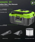 Workhorse Cordless 3-Gallon Wet And Dry Shop Vacuum Kit with hose, crevice tool, floor nozzle, HEPA filter, 350W power, 7500Pa max suction