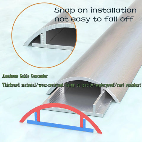 Self-Adhesive Aluminum Alloy Cable Cover For Floor And Wall No Fuss Raceway Cable Management with snap-on installation detail