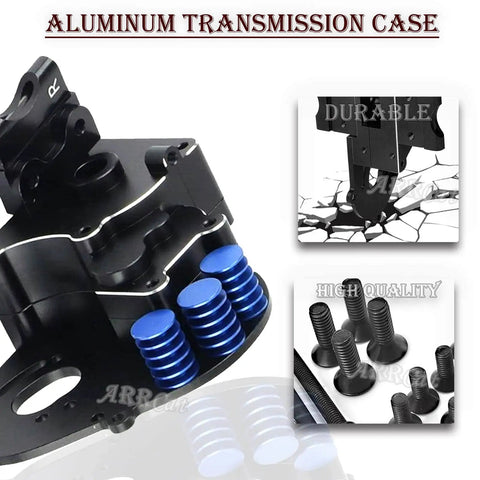 Heavy Duty Aluminum Transmission Case And Hop Up Gearbox For 1/10 Slash Rustler Stampede Bandit Ford F150 Raptor 2wd with blue screws and black finish