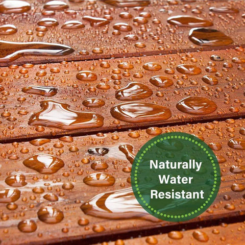 Close-up of Shower Bench And Corner Stool Set In Solid Teak Wood For Indoor Outdoor Use, showcasing its water-resistant surface.