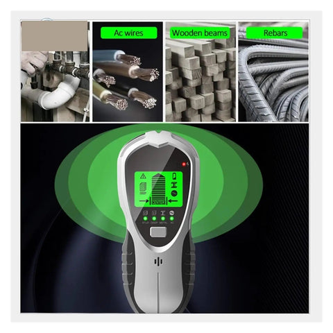 Hella Precise 4 In 1 Wall Scanner And Digital Stud Finder With Bright Led Screen displaying wood beams, wires, and rebar.