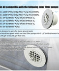Two Pack Threaded Inlet Strainer Kit For Intex Filter Pumps With One And A Half Inch Hoses Includes Rubber Washer And Strainer Nut shown in compatibility chart