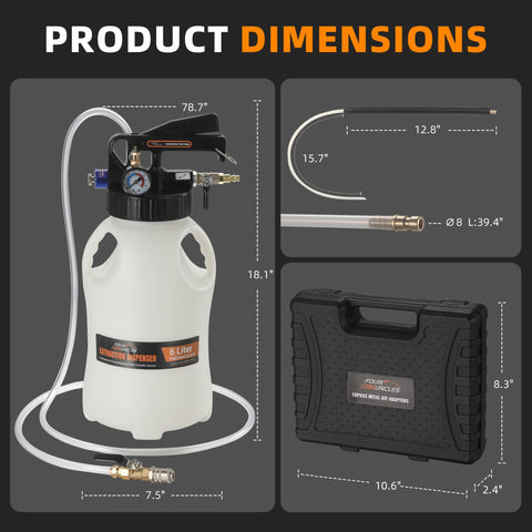 Dimensions of Pneumatic Transmission Fluid Pump And Dispenser Kit With 2.6 Gallon Tank and 15 Metal ATF Adapters case