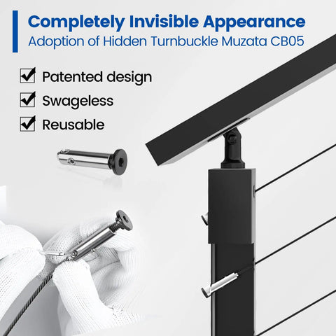 Top Shelf Stainless Steel Cable Railing Kit For Decks Side Mount Post Set detail of swageless turnbuckle and cable fittings