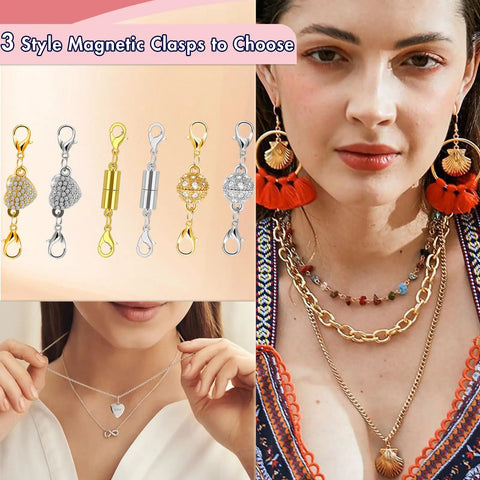 Lobster Clasp Necklace Clasp Extender Kit Grab And Go 14K Gold And Silver Finishes For Necklaces And Bracelets Easy To Use Jewelry Closures 12 Pack Silver Ball displayed in use on necklaces and shown in styles.