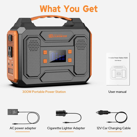 Power Station 300W Solar Generator 280Wh Portable Outdoor Power Bank with accessories and user manual.