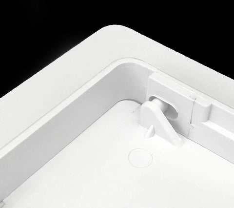 Close-up of Zero Stress Installation Removable Plastic Access Panel With Frame Built Right For Six By Nine Inch Openings.
