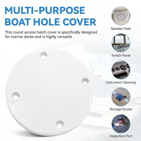 Slick Marine Deck Patch Round Access Hole Cover 4-1/8 Inch, white textured disc for sealing speaker and switch openings.