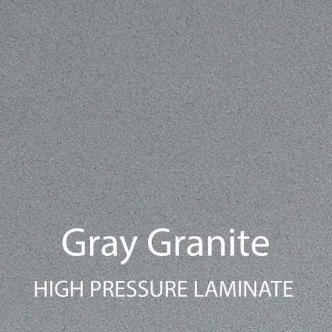 Gray granite laminate detail of 36 Inch Square 42 Inch High Pub Height Cocktail Table For Standing Or Stools With Gray Granite Laminate Top And Backer Sheet Cast Iron Base Made In USA Leveling Glides Commercial Grade.