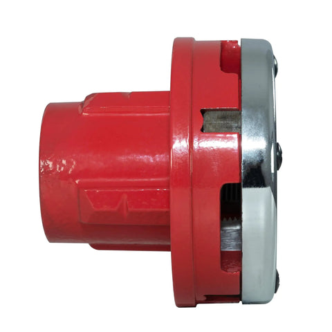 1-1/2 Inch Ratchet Pipe Threader Die Head Replacement Fits Most Ratchet Pipe Threader Kits For Galvanized And Iron Pipes Durable Cast Iron Construction Not For Stainless Steel DIY Handyman Grade Tool Accessory red side view
