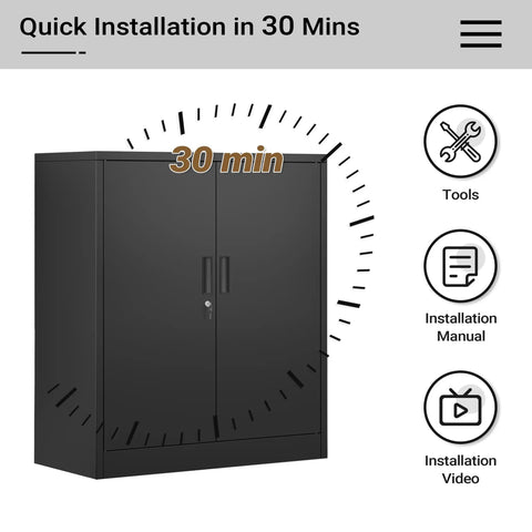Heavy Duty Metal Storage Cabinet With Locking Doors And Adjustable Shelves, 36 Inch Tall Steel Cabinet, quick 30 min installation guide.