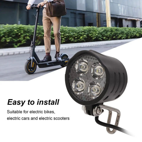 Bright LED Headlight For Electric Bikes And Scooters With Built In Horn Four LED Front Lights For Night Riding Waterproof Front Lamp