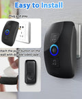 Wireless Doorbell Kit With 60 Chimes And 5 Volume Levels Plus Mute, 1000ft Long Range, LED flash alerts, showing easy setup