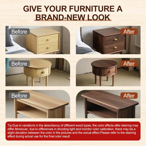 Totally Non Toxic Water Based Wood Stain For Raw Wood And Furniture Dark Oak Shade before and after furniture transformation