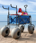 Balloon Wheel Beach Wagon With Chair Racks Collapsible Fishing Cart For Sand Heavy Duty 300 lb Capacity 10 inch wheels
