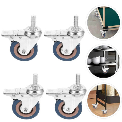 4 Pack 3 Inch PVC Swivel Castors With Brake M12x30 Grey Heavy Duty Industrial Stem Wheels For Furniture Carts And Equipment Transport Assorted Colors Ideal For Home Shop Or Garage close-up on swivel caster wheels with brake
