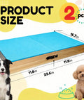 Connectable Wooden Dog Training Boards Set Two Piece Platform With Non Slip Bright Blue Top, foldable with size dimensions.
